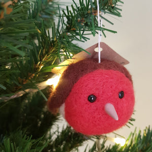 Felted Robin - Christmas Tree Decoration - Useless Buttons