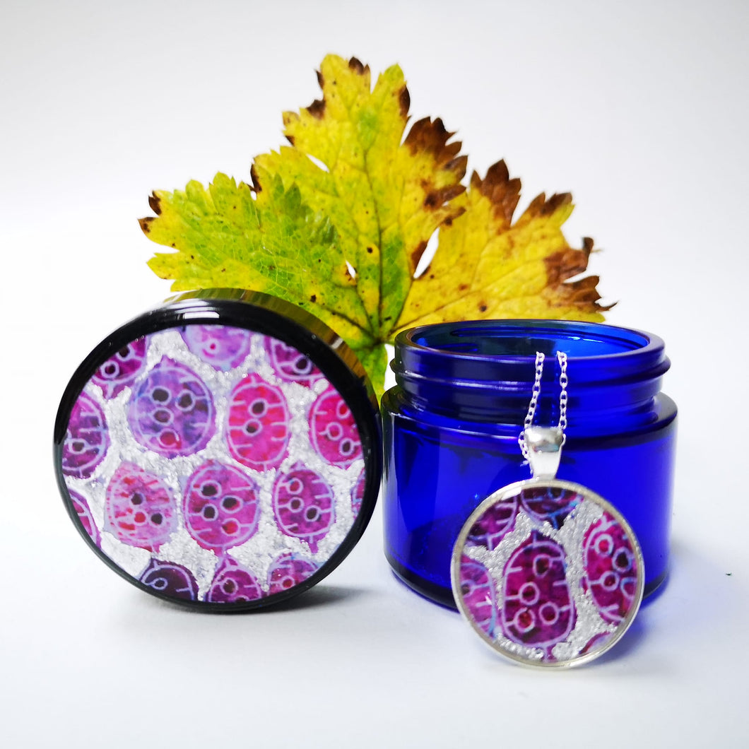 Trinket Pot and Matching Circular Pendant - Honesty - Resin Beaded Jewellery - Nimanoma