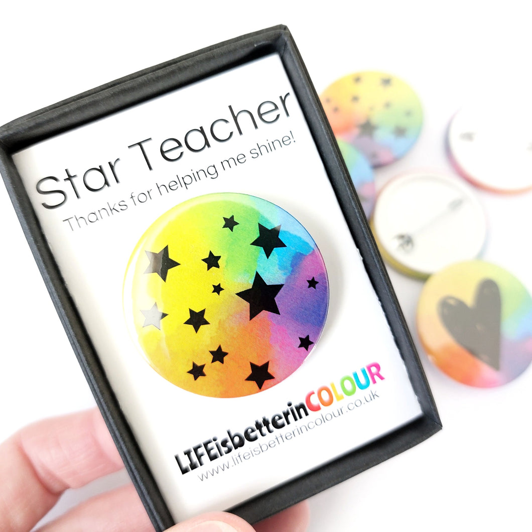 Star Teacher Rainbow Gift Boxed Badge - Life Is Better In Colour