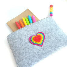 Load image into Gallery viewer, Felt Pouch with Rainbow Heart Decoration - Large Size - Life is Better in Colour
