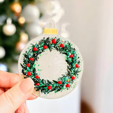 Load image into Gallery viewer, Christmas Wreath Hanging Glass Decoration - Fused Glass - Twice Fired
