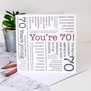 70th Birthday Card - Word Cloud - Being Seventy Quotes - Coulson Macleod