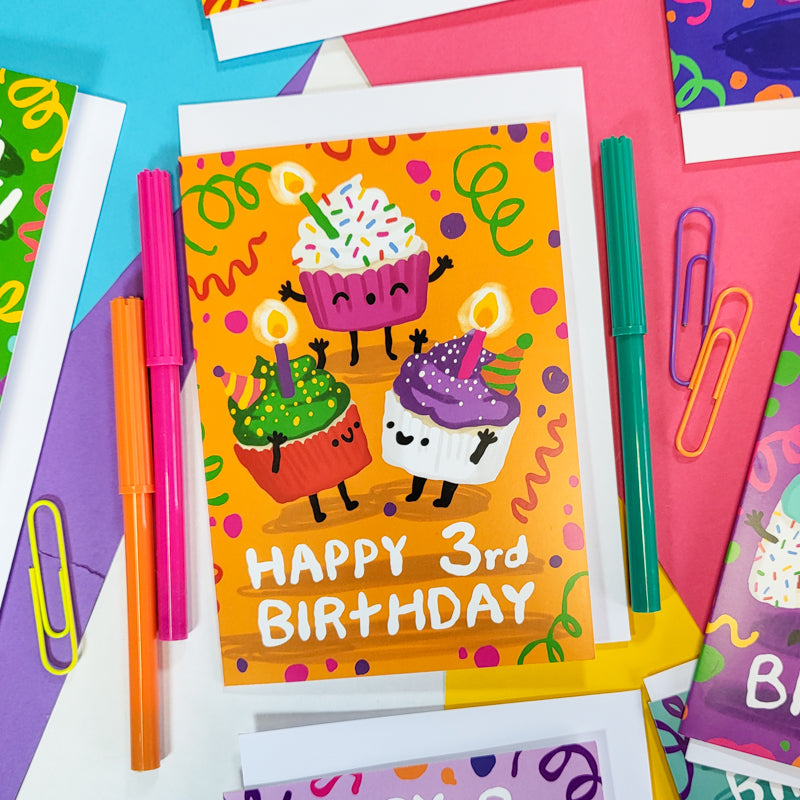 Kids Greetings Card - Happy 3rd Birthday - The Playful Indian