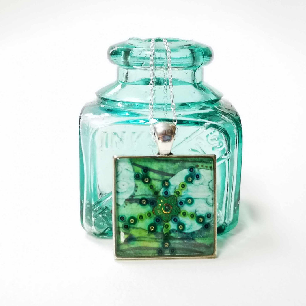 Square Pendant - Shade - Resin Beaded Jewellery - Nimanoma