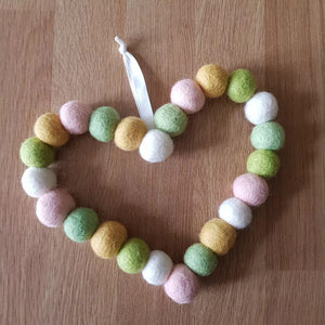 Felt Ball Heart - Spring time colours - Felt Ball Hanging Decoration - Useless Buttons