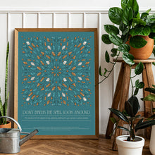 Load image into Gallery viewer, Print - Don&#39;t Break the Spell, Look Around - Tile of Crystals and Leaves in Teal - A3 Print - Full Mistica
