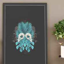 Load image into Gallery viewer, Print - Tropical Haven Bird Skull in Black - A3 Print - Full Mistica
