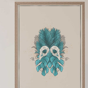 Print - Tropical Haven Bird Skull in Cream - A3 Print - Full Mistica