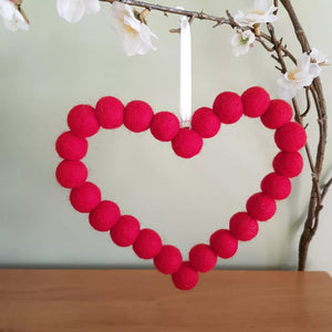 Felt Ball Heart - Red - Felt Ball Hanging Decoration - Useless Buttons