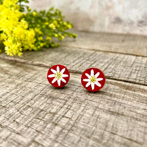 Daisy Studs - Red - Natural Cork Jewellery - Incorknito Designs