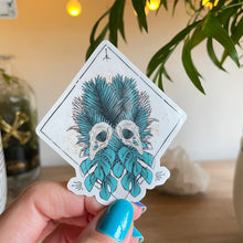 Load image into Gallery viewer, Sticker - Bird Skull in Teal Palm Leaves - Clear Sticker - Full Mistica
