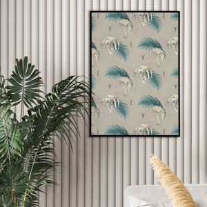 Print - Palms and Leaves with Skulls Pattern in Cream - A3 Print - Full Mistica