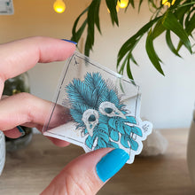 Load image into Gallery viewer, Sticker - Bird Skull in Teal Palm Leaves - Clear Sticker - Full Mistica
