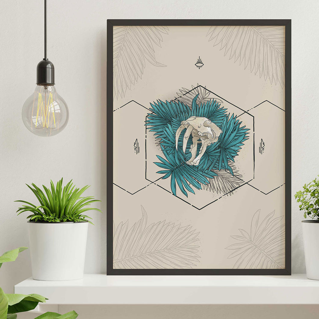 Print - Palm Leaves and Teeth in Cream - A3 Print - Full Mistica