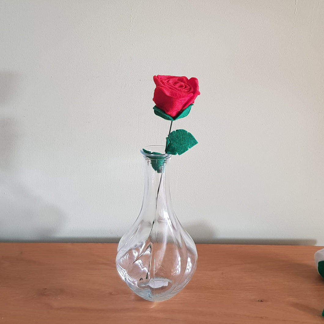 Felt Flower - Red Rose - Single Stem - Everlasting Flowers - Useless Buttons