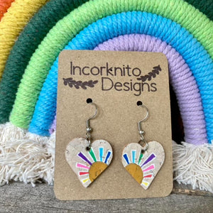 Rainbow Sun Hook Earrings - Natural Cork Jewellery - Incorknito Designs