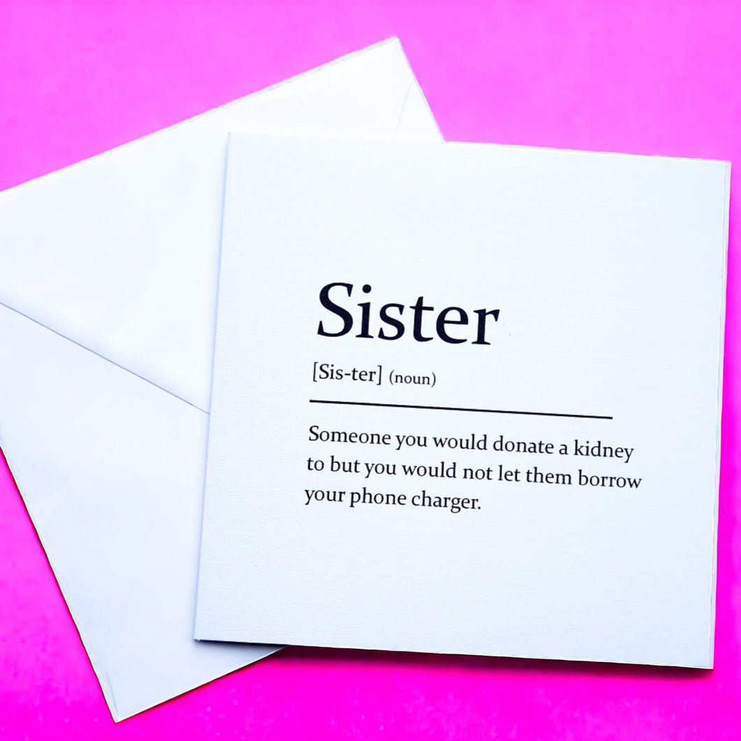 Sarcastic Dictionary Definition Card - Sister - The Crafty Little Fox