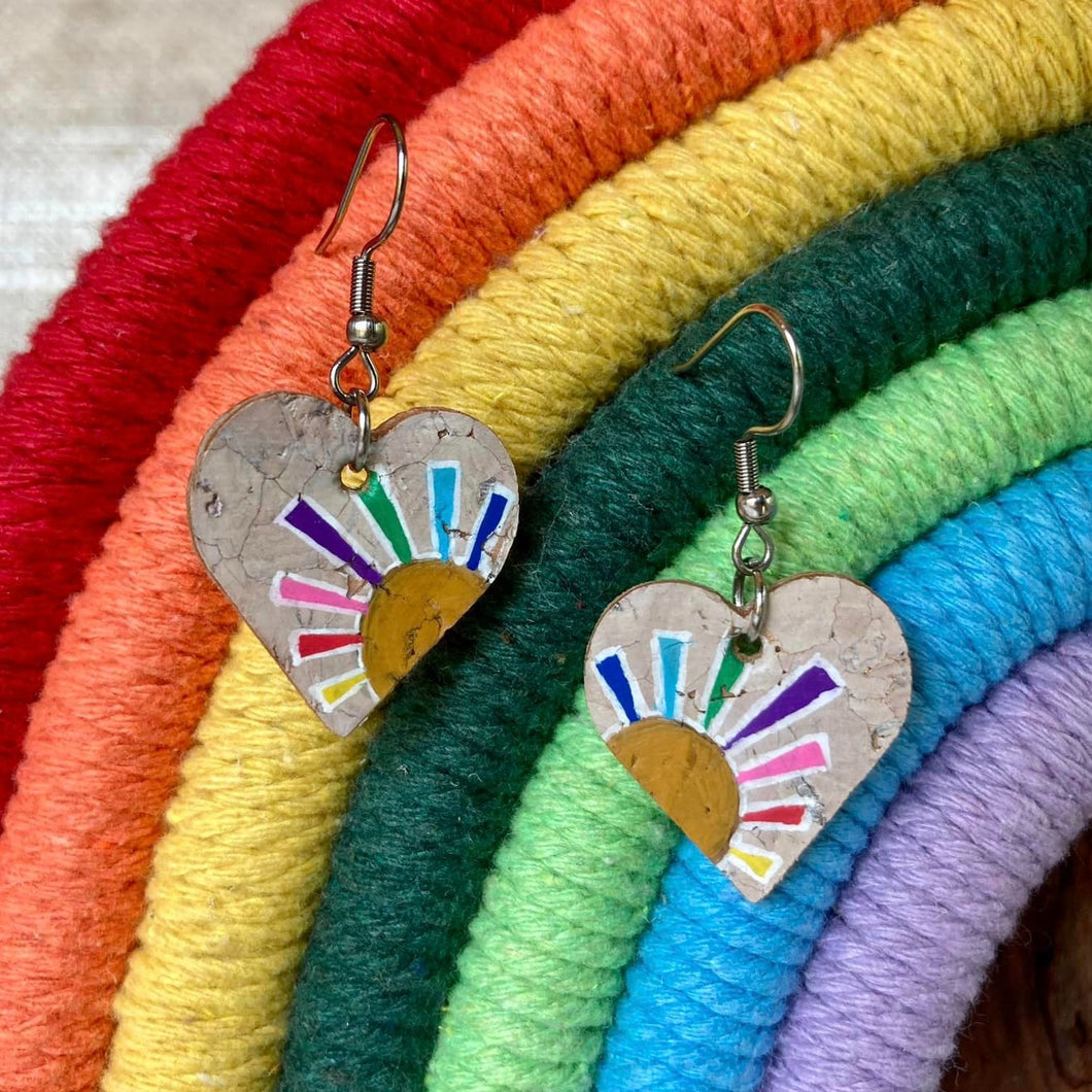 Rainbow Sun Hook Earrings - Natural Cork Jewellery - Incorknito Designs