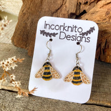 Load image into Gallery viewer, Bee Hook Earrings - Natural Cork Jewellery - Incorknito Designs
