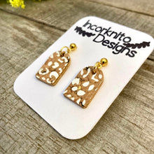 Load image into Gallery viewer, Natural and White Leopard Print Arch Drop Earrings - Natural Cork Jewellery - Incorknito Designs
