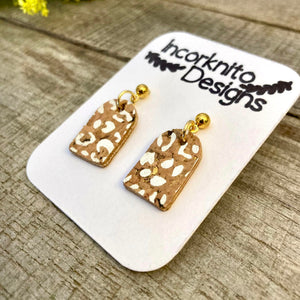Natural and White Leopard Print Arch Drop Earrings - Natural Cork Jewellery - Incorknito Designs
