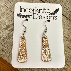 Natural Botanical Slim Dangle Earrings - Natural Cork Jewellery - Incorknito Designs