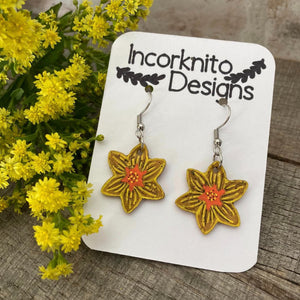 Daffodil Hook Earrings - Natural Cork Jewellery - Incorknito Designs