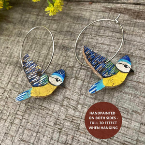 Blue Tit Hoop Earrings - Natural Cork Jewellery - Incorknito Designs