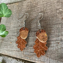 Load image into Gallery viewer, Acorn and Oak Leaf Hook Earrings - Natural Cork Jewellery - Incorknito Designs
