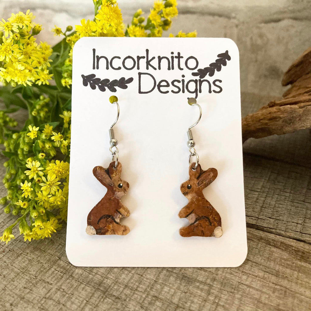 Rabbit Hook Earrings - Natural Cork Jewellery - Incorknito Designs