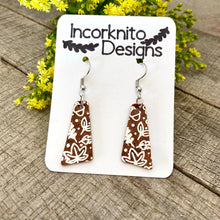 Load image into Gallery viewer, Brown Autumn Print Abstract Dangle Earrings - Natural Cork Jewellery - Incorknito Designs
