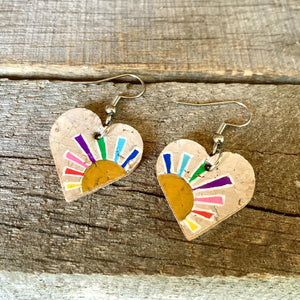 Rainbow Sun Hook Earrings - Natural Cork Jewellery - Incorknito Designs