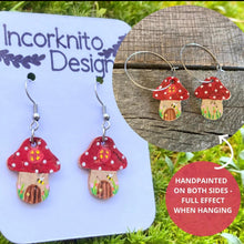 Load image into Gallery viewer, Fairy Toadstool House Hook Earrings - Natural Cork Jewellery - Incorknito Designs
