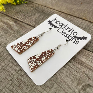 Brown Autumn Print Abstract Dangle Earrings - Natural Cork Jewellery - Incorknito Designs