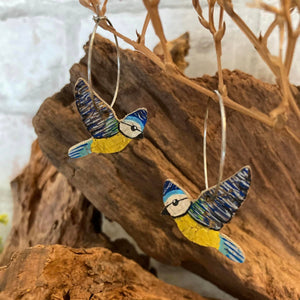 Blue Tit Hoop Earrings - Natural Cork Jewellery - Incorknito Designs