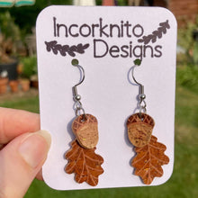 Load image into Gallery viewer, Acorn and Oak Leaf Hook Earrings - Natural Cork Jewellery - Incorknito Designs
