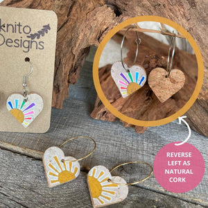 Rainbow Sun Hook Earrings - Natural Cork Jewellery - Incorknito Designs