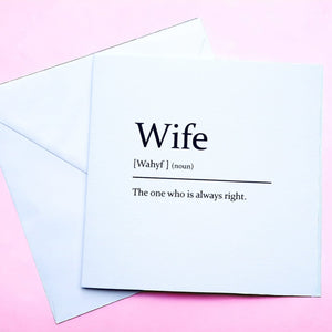 Sarcastic Dictionary Definition Card - Wife - The Crafty Little Fox