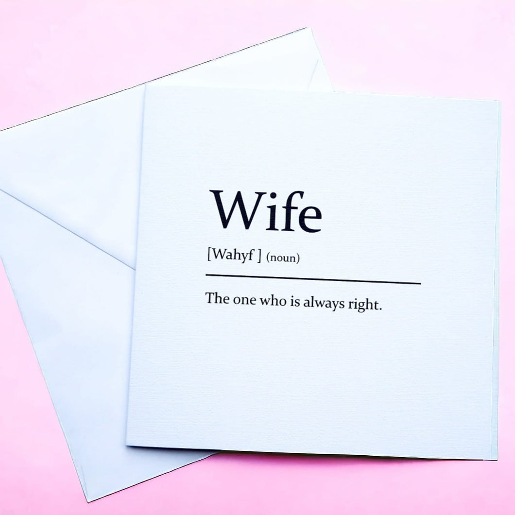 Sarcastic Dictionary Definition Card - Wife - The Crafty Little Fox