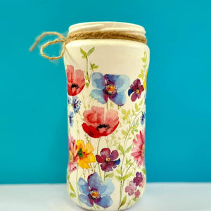 Decoupaged Large Jar - Poppies And Wild Flowers Design - The Upcycled Shop