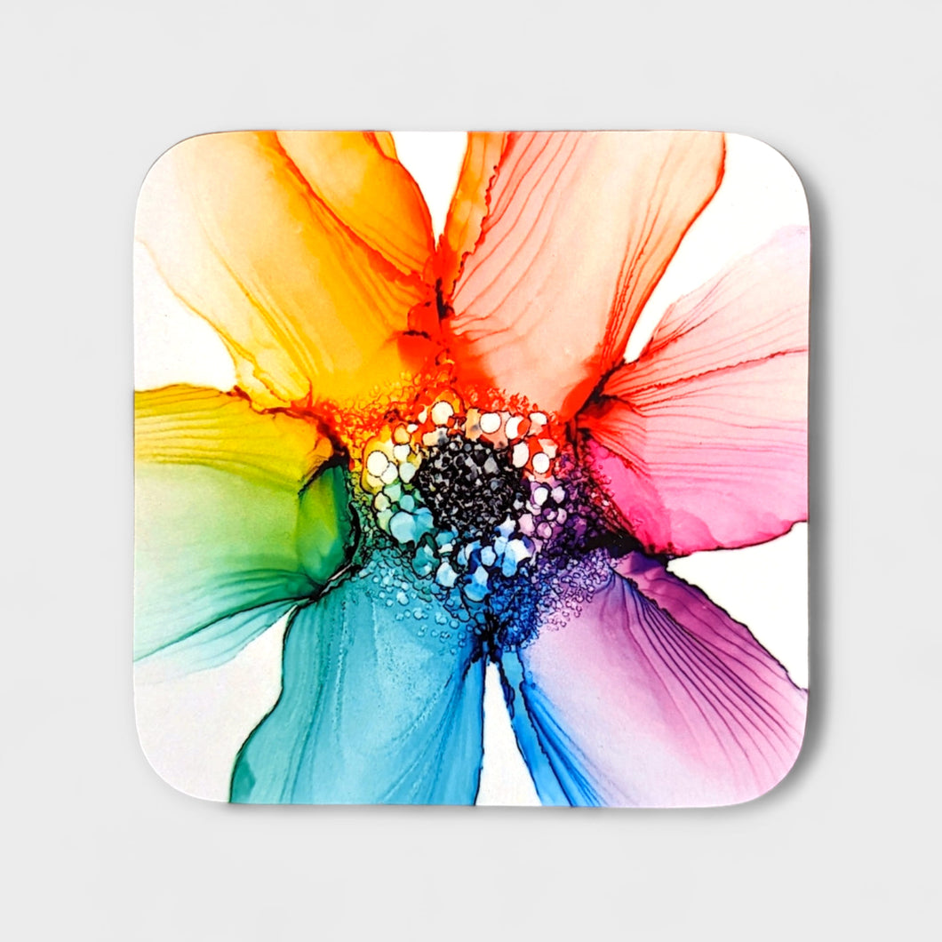 Coaster - Rainbow Flower - Nichol Stokes Designs - Alcohol Ink Artwork