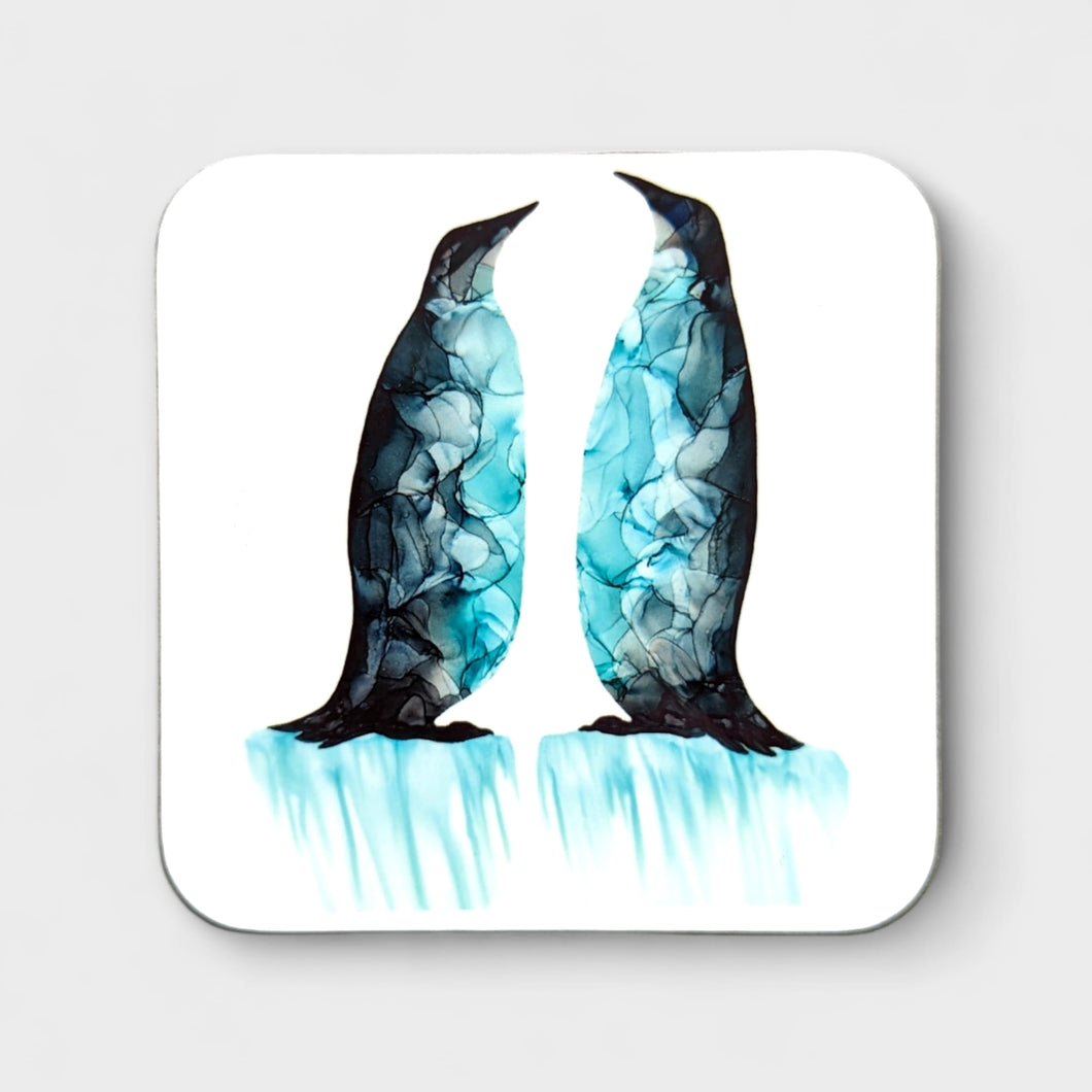 Coaster - Penguins - Nichol Stokes Designs - Alcohol Ink Artwork