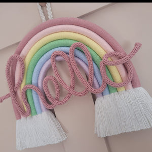 Large Hello Rainbow - Macrame Pastel Rainbow - LittleNellMakes