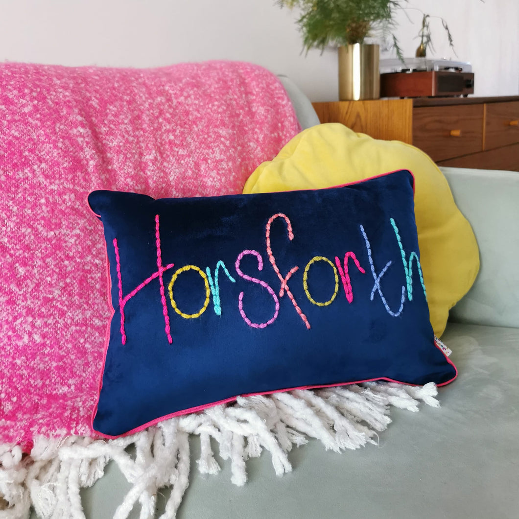 Embroidered Velvet Cushion - Horsforth - JordanLovellA