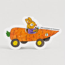 Load image into Gallery viewer, Greetings Card - Carrot Bunny Car - Die-cut Shaped Card - Studio Boketto

