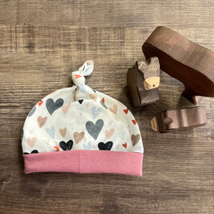Knotted baby hat - 2 sizes - Love Hearts - Three Bear Clothing