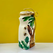 Load image into Gallery viewer, Decoupaged Large Jar - Hare And Green Leaves Design - The Upcycled Shop
