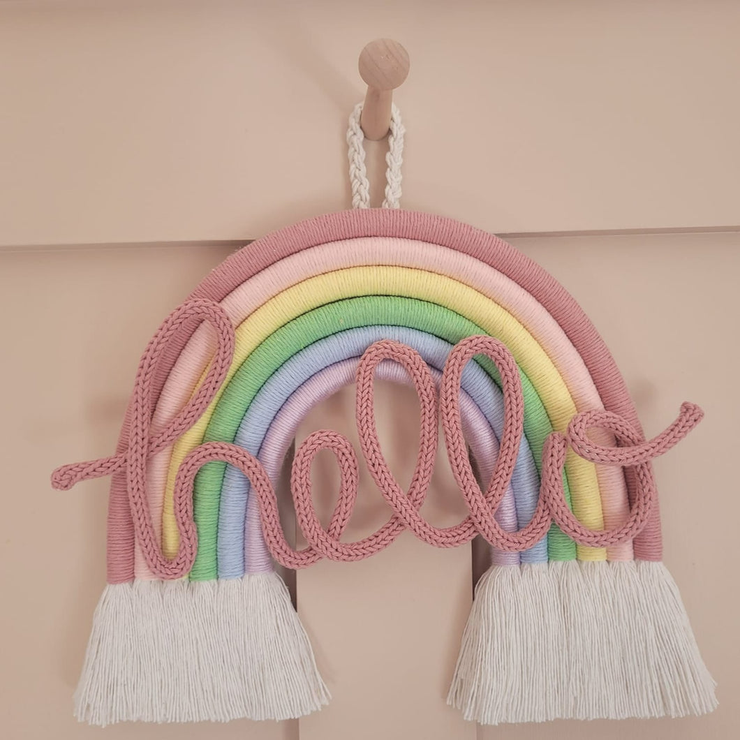 Large Hello Rainbow - Macrame Pastel Rainbow - LittleNellMakes