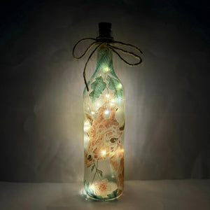Decoupaged Light up Bottle - Giraffe and Green Leaves Design - The Upcycled Shop