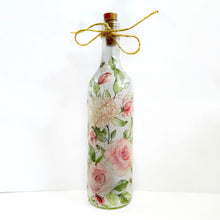 Load image into Gallery viewer, Decoupaged Light up Bottle - Pink Roses and Bees Design - The Upcycled Shop
